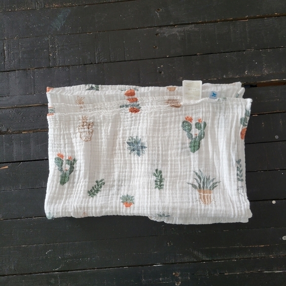 Little Unicorn White Cotton Swaddle Blanket Baby Unisex Plants Cactus Succulent - Picture 1 of 4